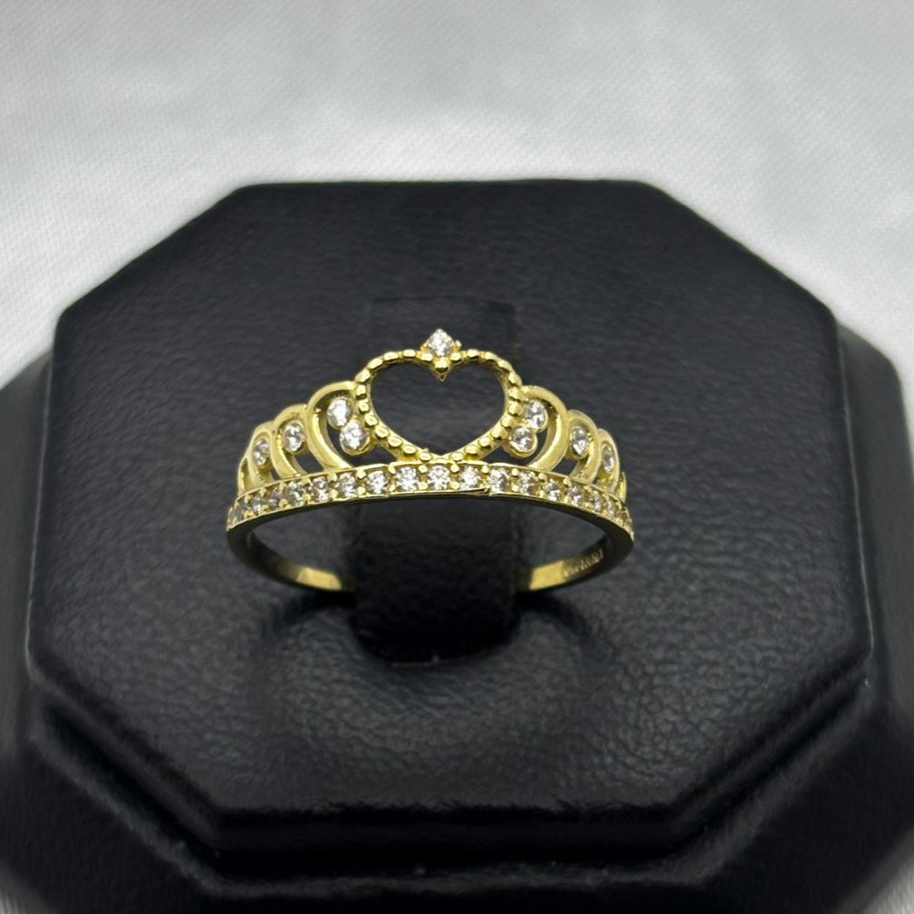 #AD10139 - Anillo Corona Corazón Piedra Zirconia Oro 10K - K01/1.5
