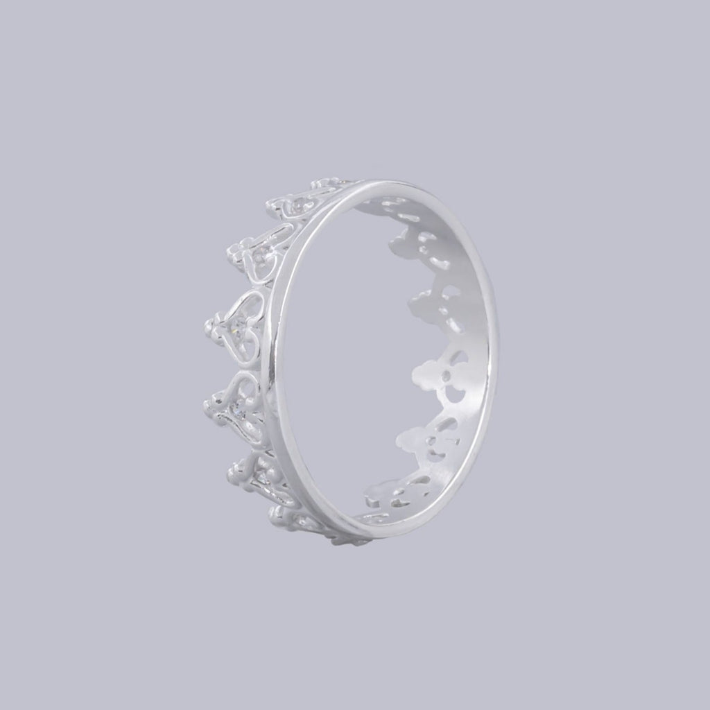 #AD120 - Anillo Corona Con Corazones Piedra Zirconia Plata - A13/2.2