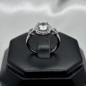 #AD224 - Anillo Solitario Triple Piedra Zirconia Circular Baño Rodio Plata - IP2.8