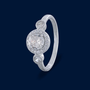 #AD224 - Anillo Solitario Triple Piedra Zirconia Circular Baño Rodio Plata - IP2.8