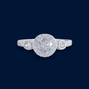 #AD224 - Anillo Solitario Triple Piedra Zirconia Circular Baño Rodio Plata - IP2.8