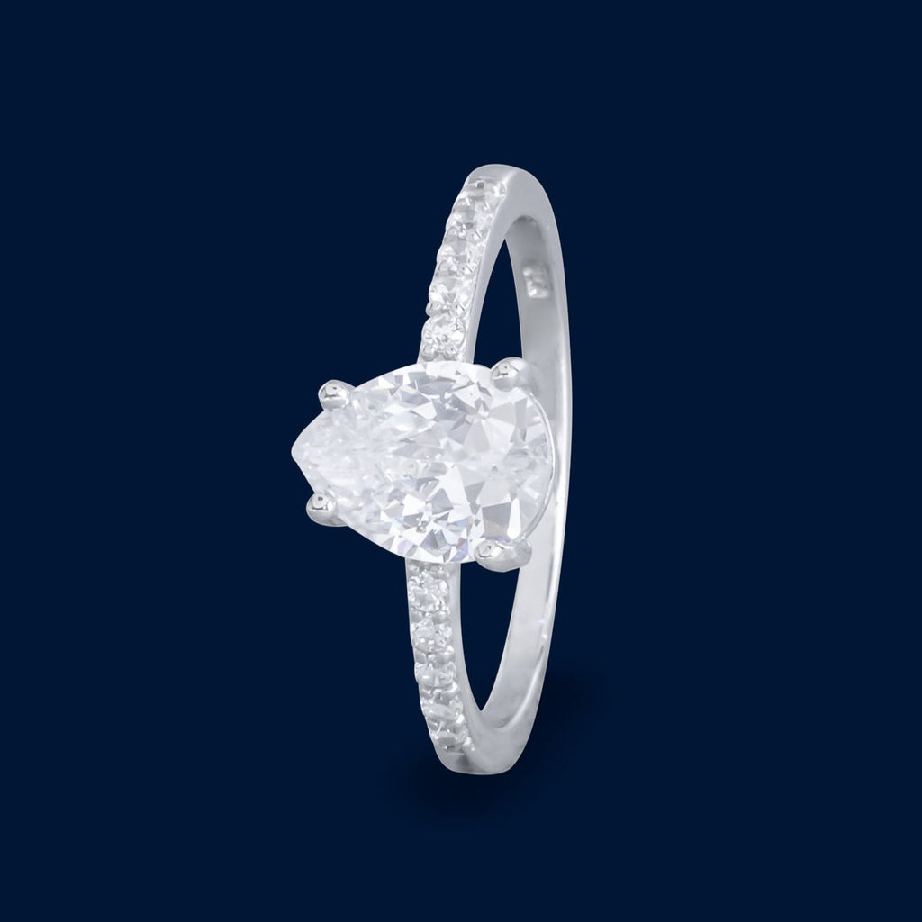 #AD232 - Anillo Solitario Piedra Zirconia Gota Baño De Rodio Plata - IP2.6