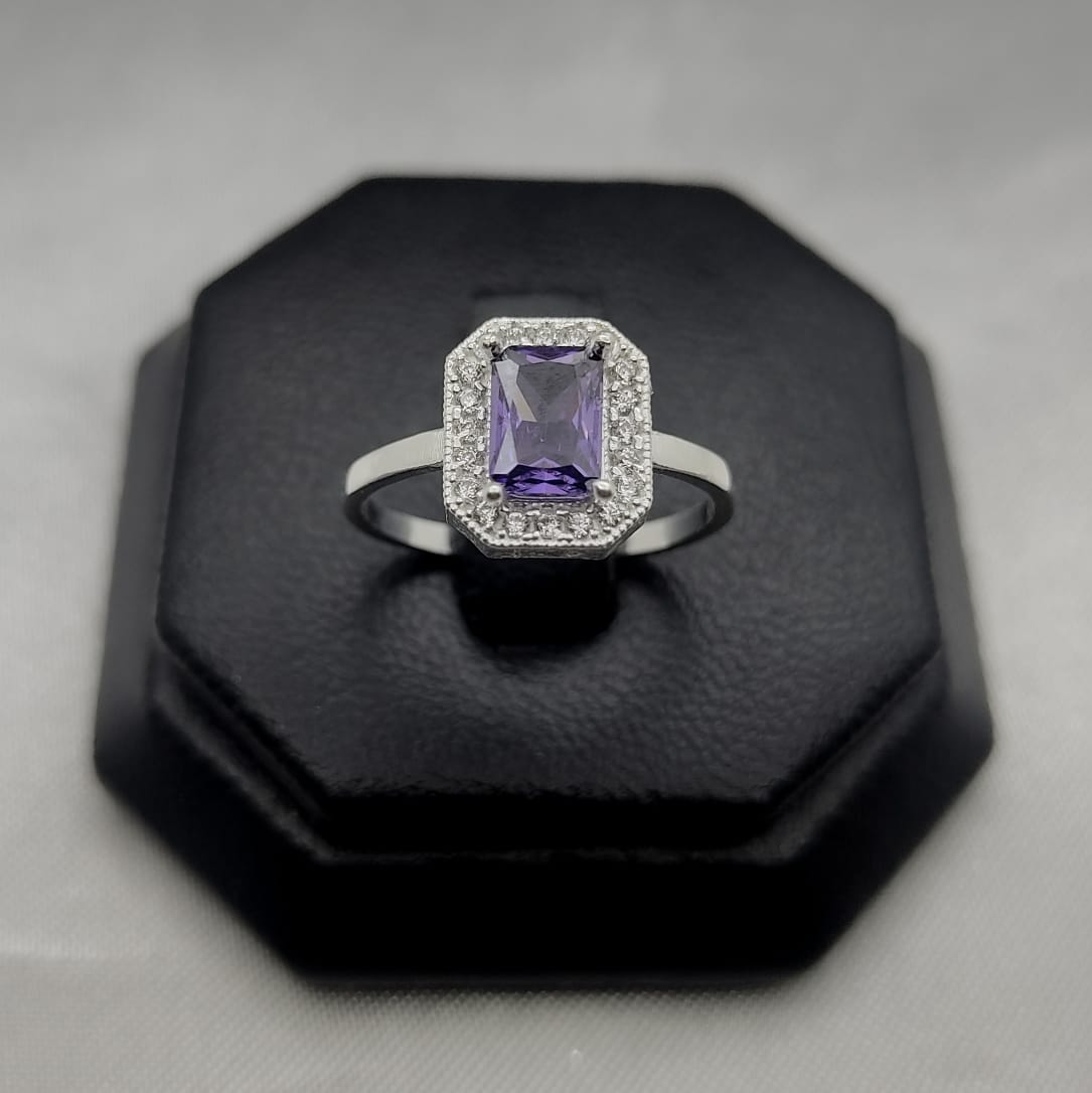 #AD358 - Anillo Solitario Piedra Zirconia Cuadrada Central Plata - B10/2.0