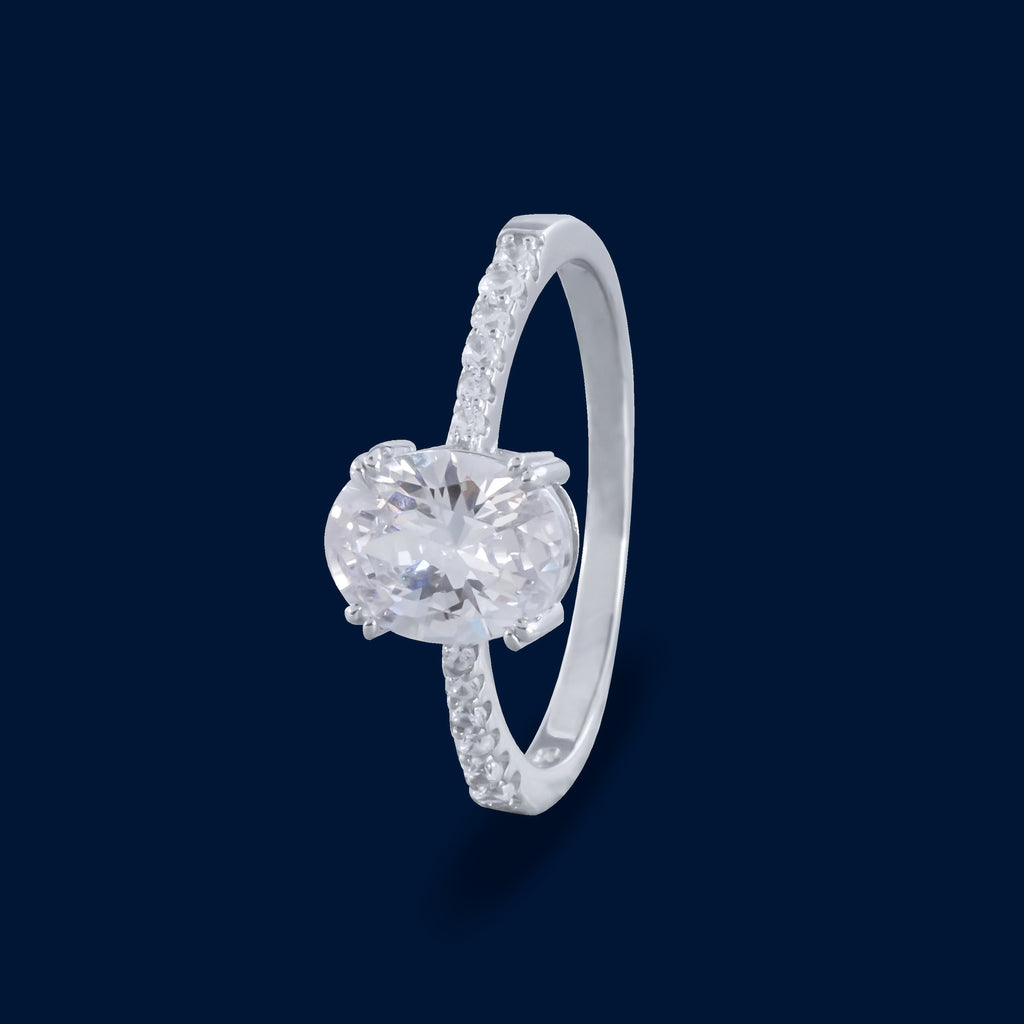 #AD388 - Anillo Solitario Piedra Zirconia Baño Rodio Plata - IP2.8