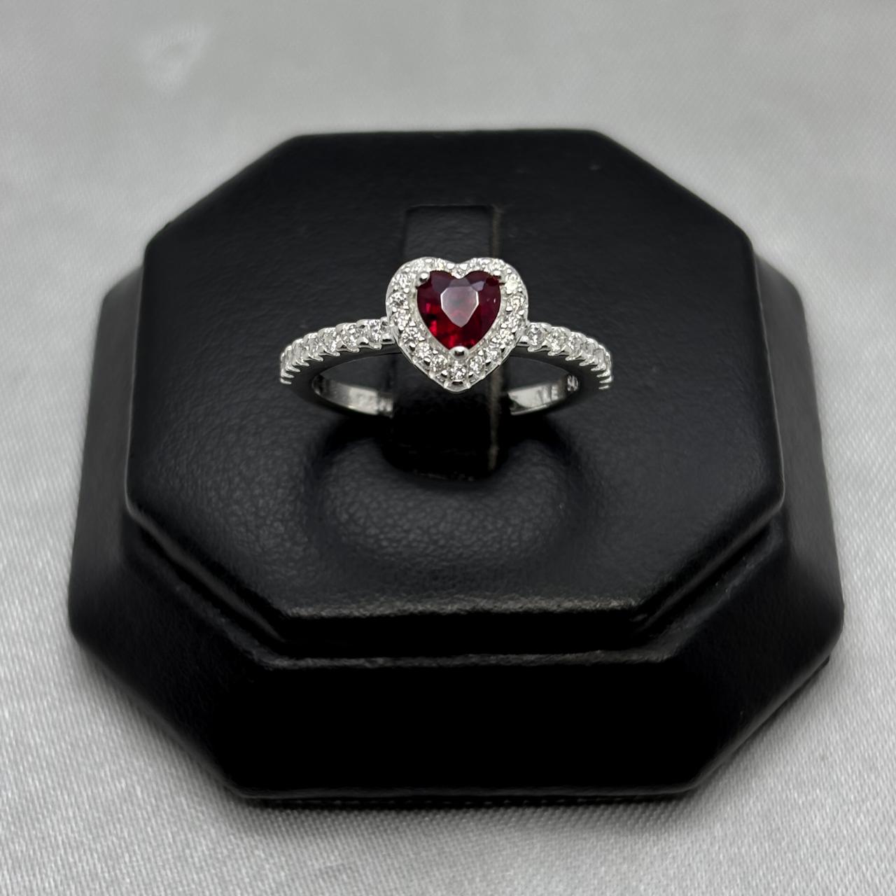 #AD418 - Anillo Solitario Corazón Piedra Zirconia Plata - B12/2.6