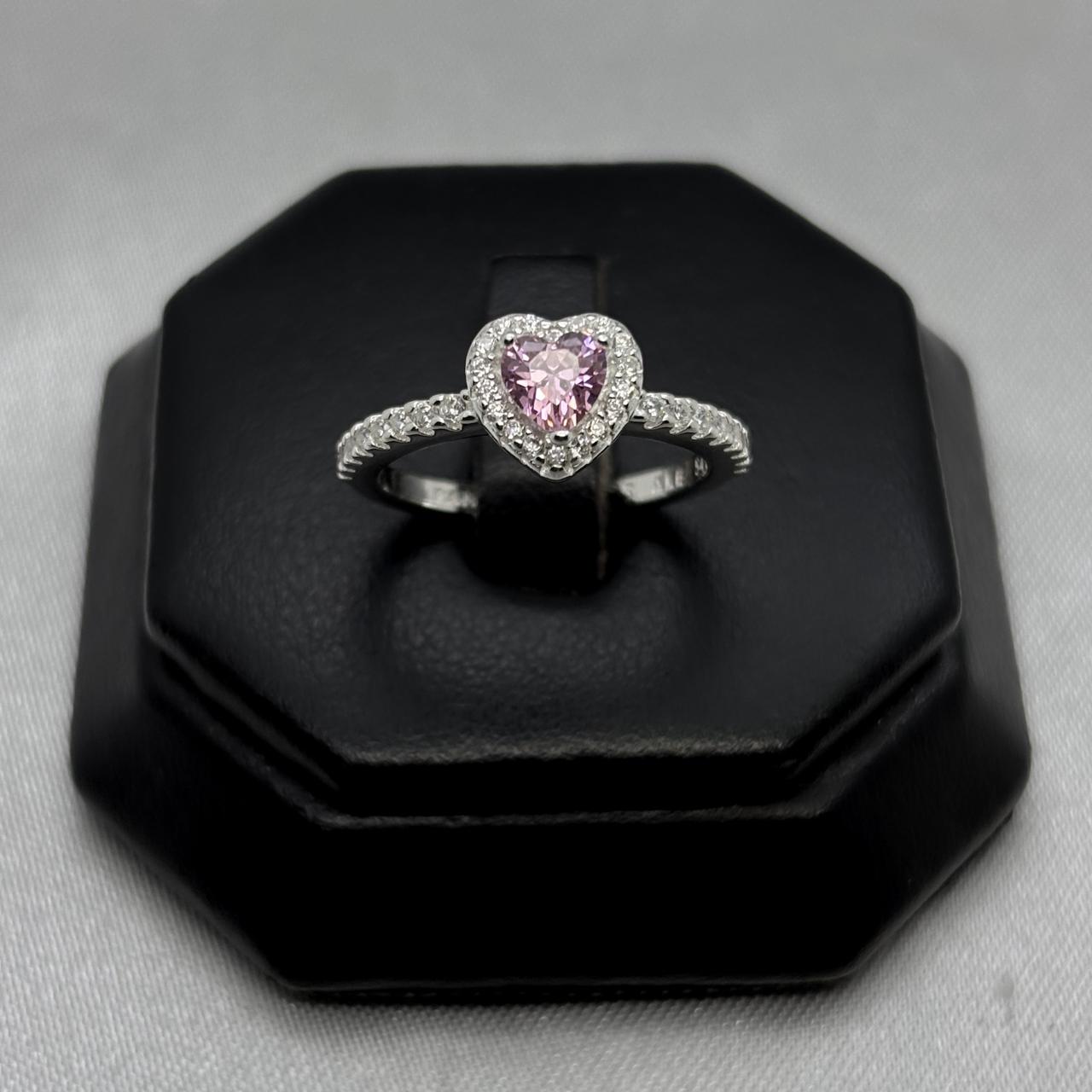 #AD418 - Anillo Solitario Corazón Piedra Zirconia Plata - B12/2.6