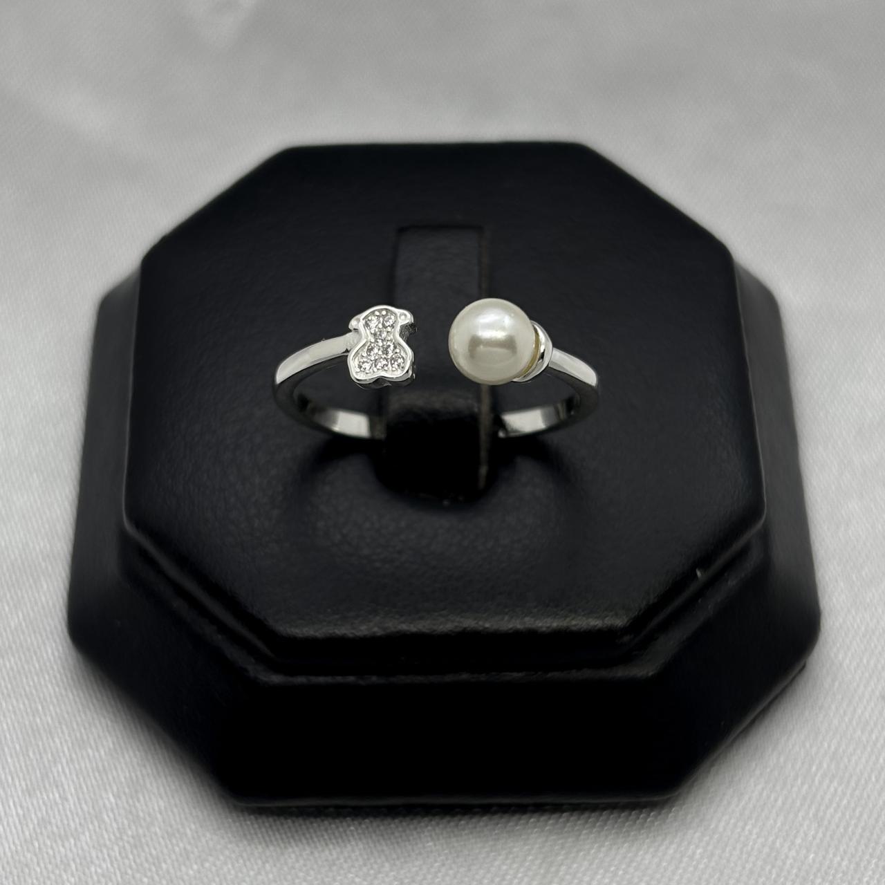 #AD429 - Anillo Ajustable Oso/Osito Tipo Tous Piedra Zirconia Plata - B12/1.6
