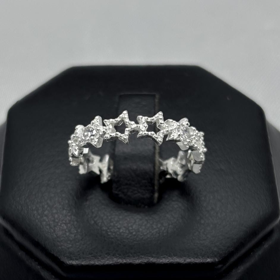 #AD444 - Anillo Churumbela Estrellas Piedra Zirconia Plata - B16/1.9
