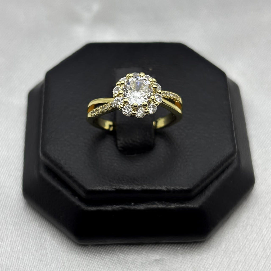 #AOL149 - Anillo Ajustable Flor Con Zironia Oro Laminado 18K