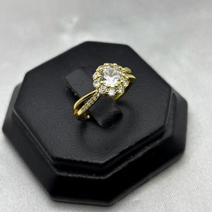 #AOL149 - Anillo Ajustable Flor Con Zironia Oro Laminado 18K