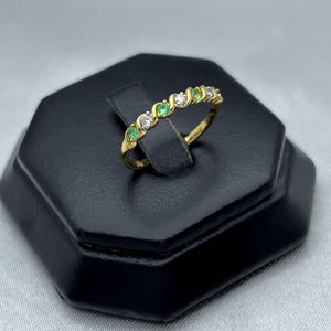 #ADX10104 - Anillo Media Churumbela Con Diamante Natural Y Esmeraldas Oro 10K - LX275