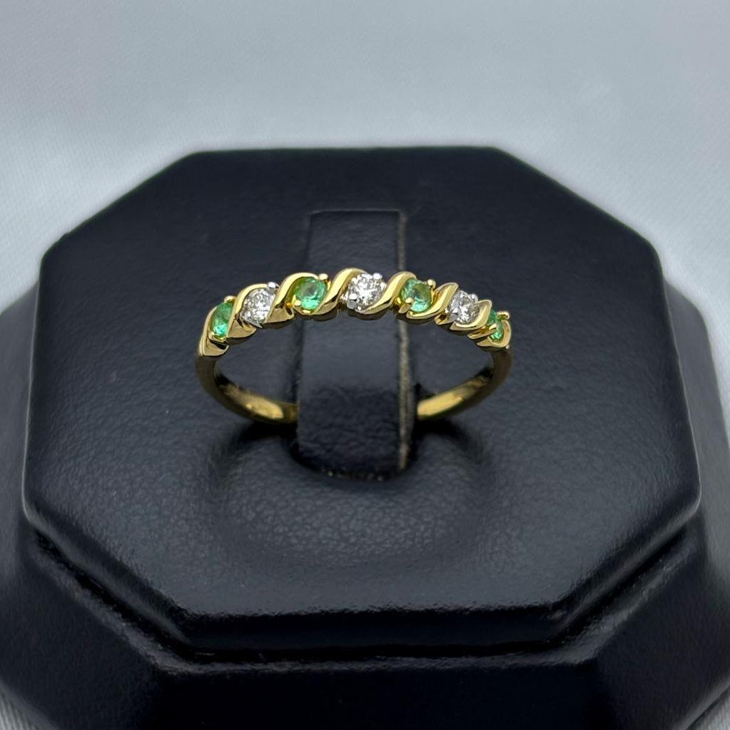 #ADX10104 - Anillo Media Churumbela Con Diamante Natural Y Esmeraldas Oro 10K - LX275