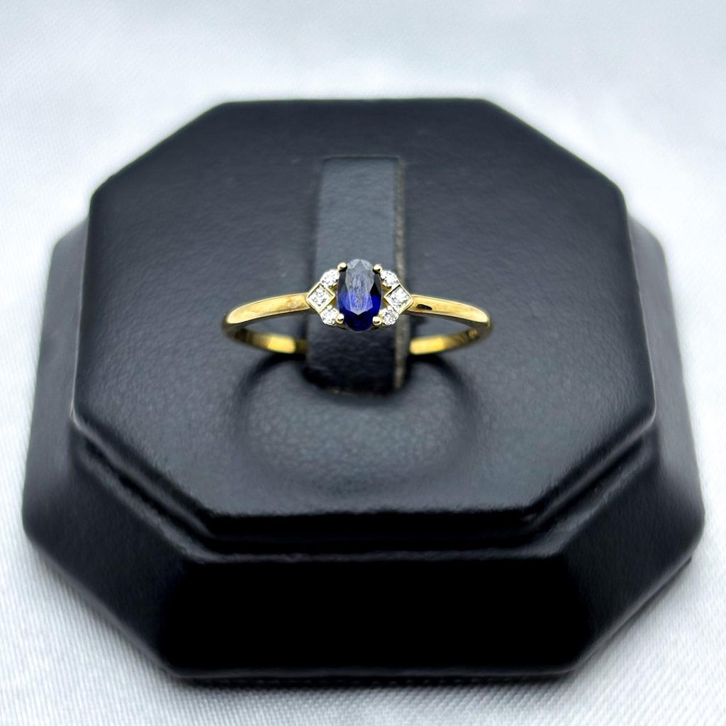 #ADX14102 - Anillo Con Diamante Natural Y Zafiro Oval Oro 14K - TX275