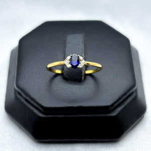 #ADX14102 - Anillo Con Diamante Natural Y Zafiro Oval Oro 14K - TX275