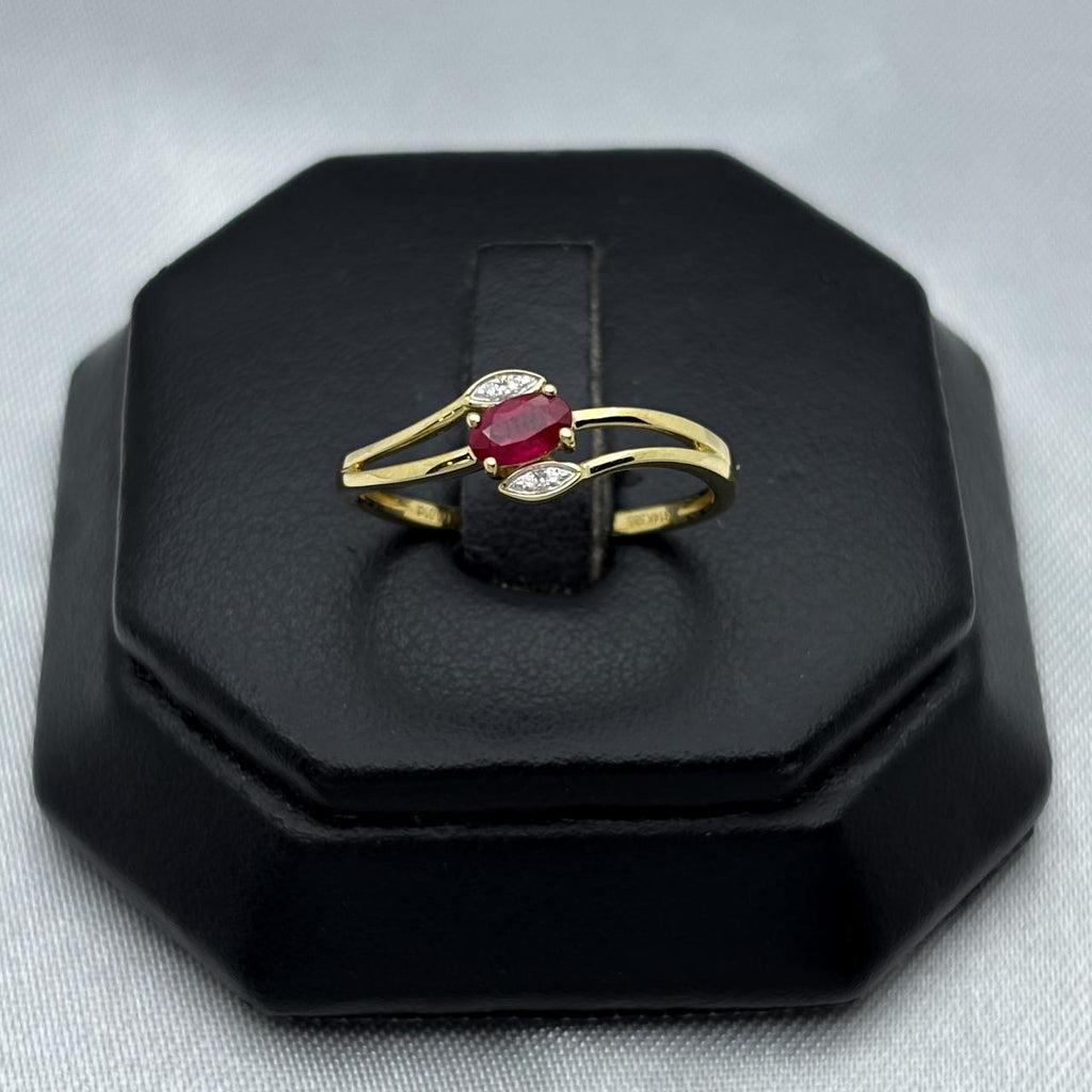 #ADX14104 - Anillo Con Diamante Natural Y Rubí Oval Oro 14K - TX315