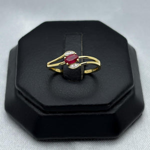 #ADX14104 - Anillo Con Diamante Natural Y Rubí Oval Oro 14K - TX315