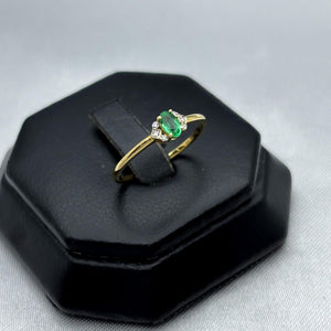 #ADX14105 - Anillo Con Diamante Natural Y Esmeralda Oval Oro 14K - TX255