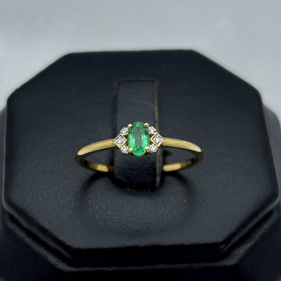 #ADX14105 - Anillo Con Diamante Natural Y Esmeralda Oval Oro 14K - TX255