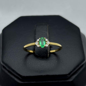 #ADX14105 - Anillo Con Diamante Natural Y Esmeralda Oval Oro 14K - TX255