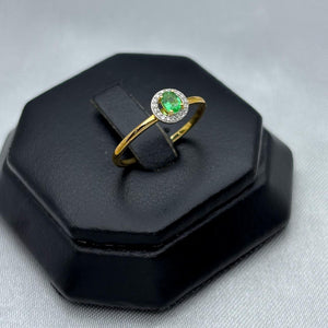 #ADX14108 - Anillo Solitario Con Diamante Natural Y Esmeralda Oro 14K - TX295