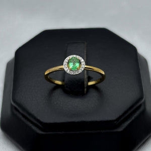 #ADX14108 - Anillo Solitario Con Diamante Natural Y Esmeralda Oro 14K - TX295