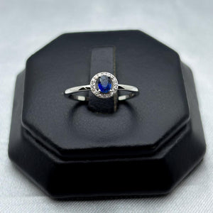 #ADX14109 - Anillo Solitario Con Diamante Natural Y Zafiro Oro Blanco 14K - TX295