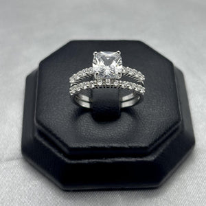 #AL110 - Alianza Doble Piedra Zirconia Cuadrada Y Media Churumbela Plata - PU4.8