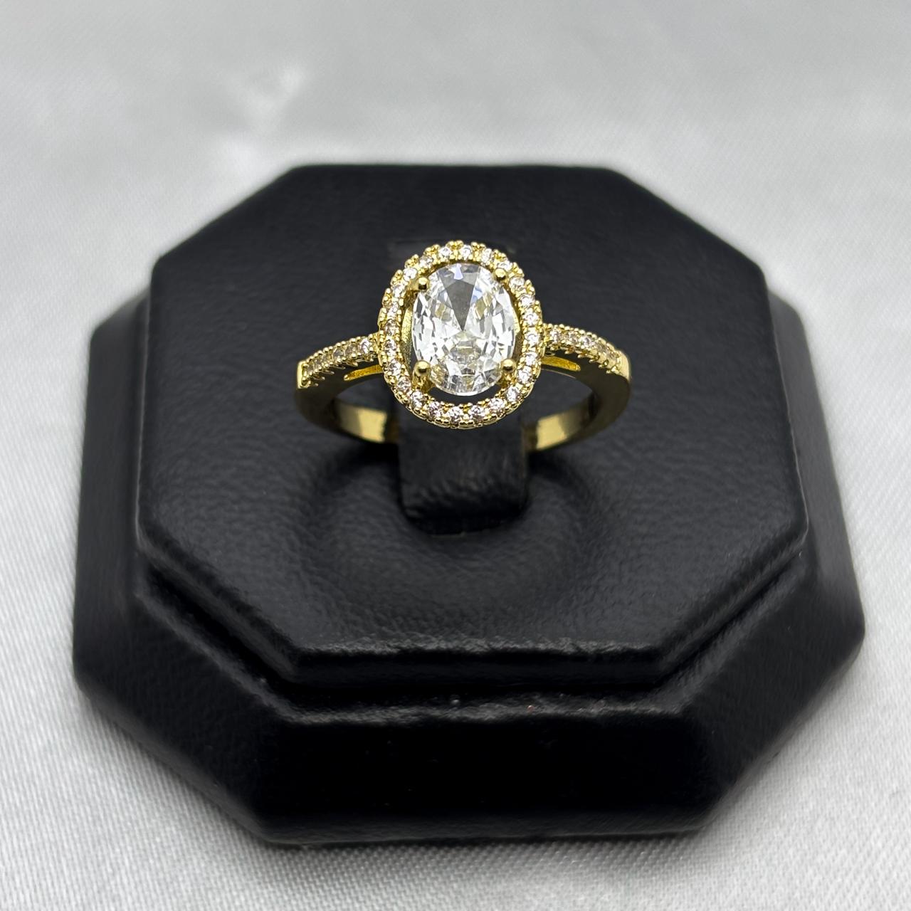 #AOL148 - Anillo Ajustable Con Zirconia Oro Laminado 18K