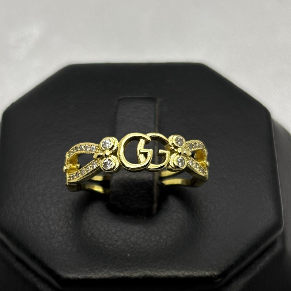 #AOL151 - Anillo Ajustable Doble G Con Piedra Zirconia Oro Laminado 18K
