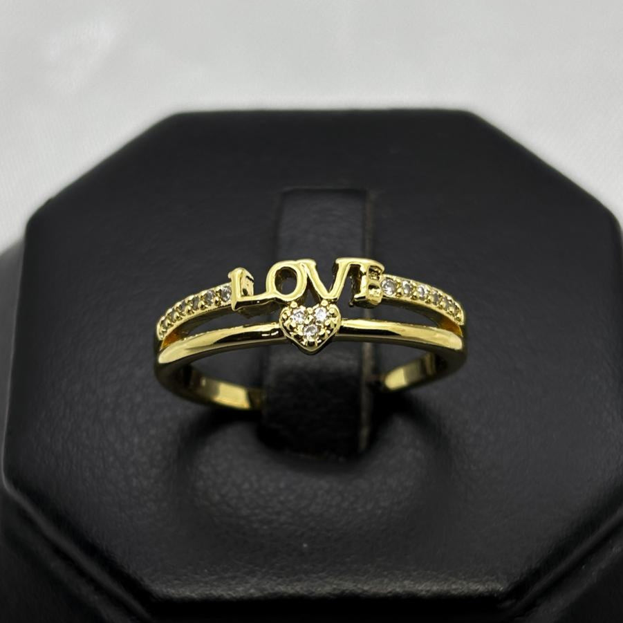 #AOL152 - Anillo Ajustable Love Corazón Piedra Zirconia Oro Laminado 18K