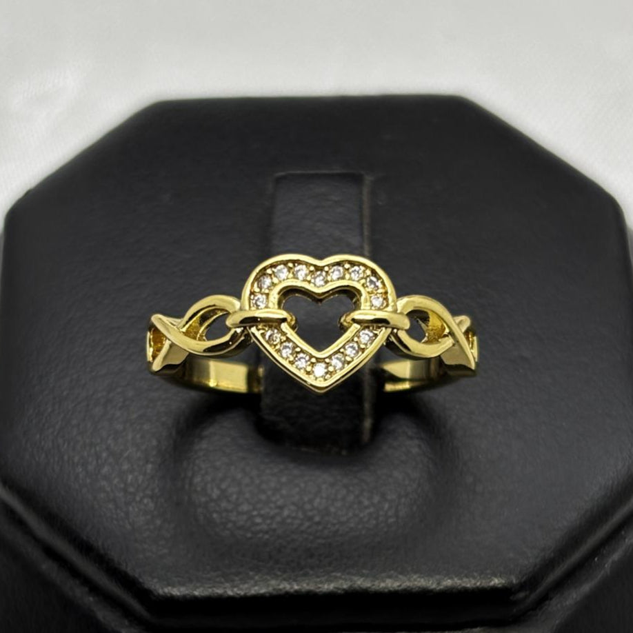 #AOL153 - Anillo Ajustable Corazón Con Infinito Piedra Zirconia Oro Laminado 18K