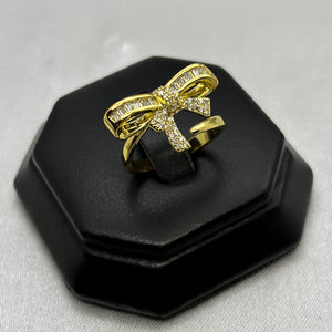 #AOL155 - Anillo Ajustable Moño Piedra Zirconia Oro Laminado 18K