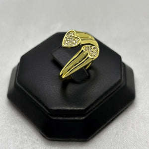 #AOL156 - Anillo Ajustable Doble Corazón Piedra Zirconia Oro Laminado 18K