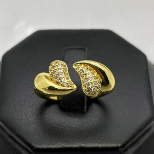 #AOL159 - Anillo Ajustable Doble Corazón Inflado Con Piedra Zirconia Oro Laminado 18K
