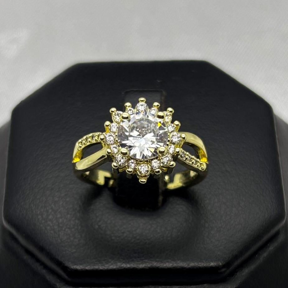 #AOL162 - Anillo Ajustable Flor Piedra Zirconnia Oro Laminado 18K