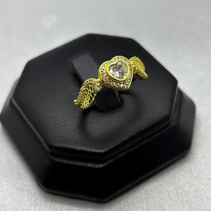 #AOL165 - Anillo Ajustable Corazón Con Alas Piedra Zirconia Oro Laminado 18K