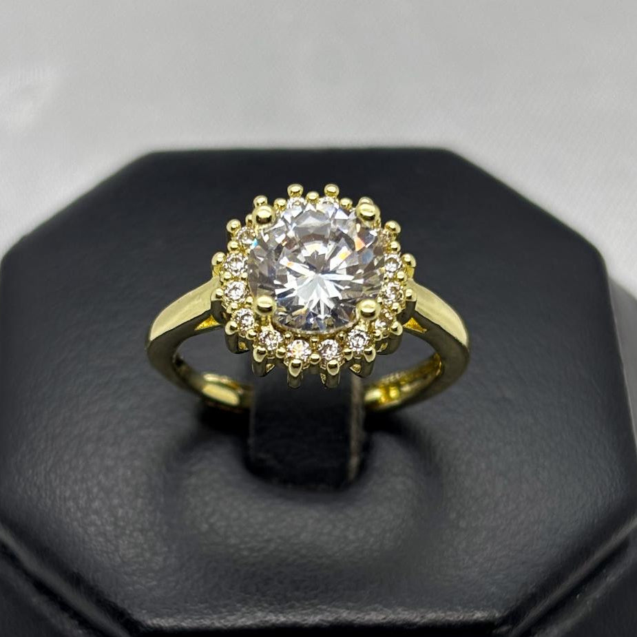 #AOL167 - Anillo Flor Ajustable Piedra Zirconia Oro Laminado 18K