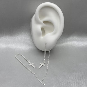 #AR163 - Arete Largo Con Cruz Plata - VA1.9