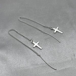 #AR163 - Arete Largo Con Cruz Plata - VA1.9