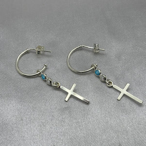 #AR190 - Arete Colgante Cruz Con Piedra Zirconia Plata - CE2.2