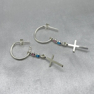 #AR190 - Arete Colgante Cruz Con Piedra Zirconia Plata - CE2.2