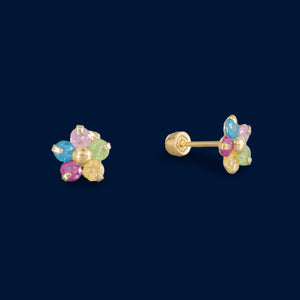 #B10108 - Broquel Flor De Colores Oro 10k