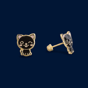 #B10111 - Broquel Gato/Gatito Esmaltado Oro 10K
