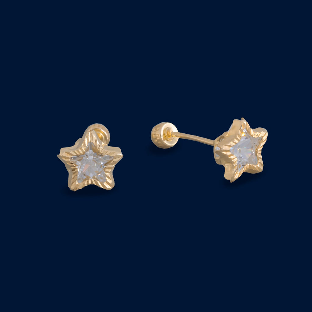 #B10153 - Broquel Bisel Estrella Diamantado De Oro 10k