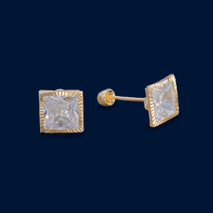 #B10156 - Broquel De Bisel Cuadrado Diamantado De Oro10k