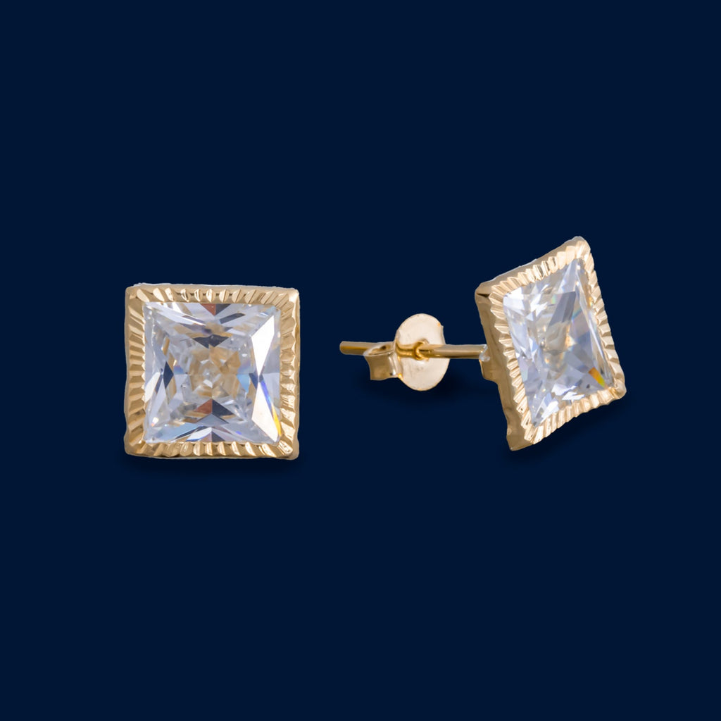 #B10156 - Broquel De Bisel Cuadrado Diamantado De Oro10k