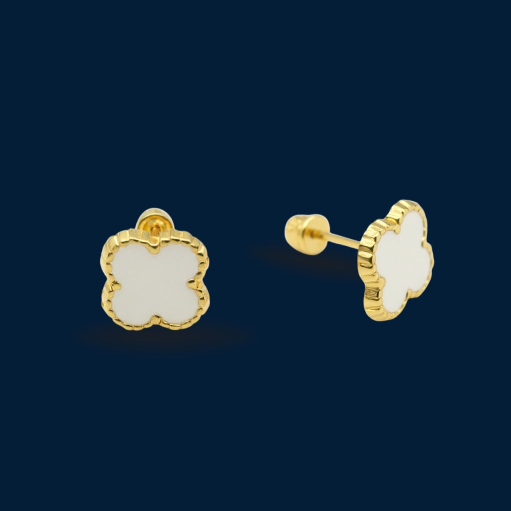 #B10219 - Broquel Trébol Tipo Van Cleef Esmaltado Oro 10K