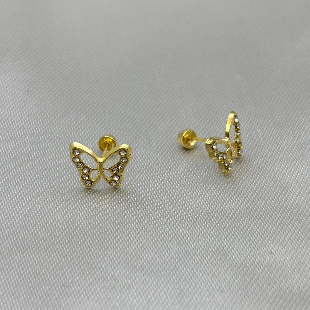 #B10244 - Broquel Mariposa Monarca Piedra Zirconia Oro 10K