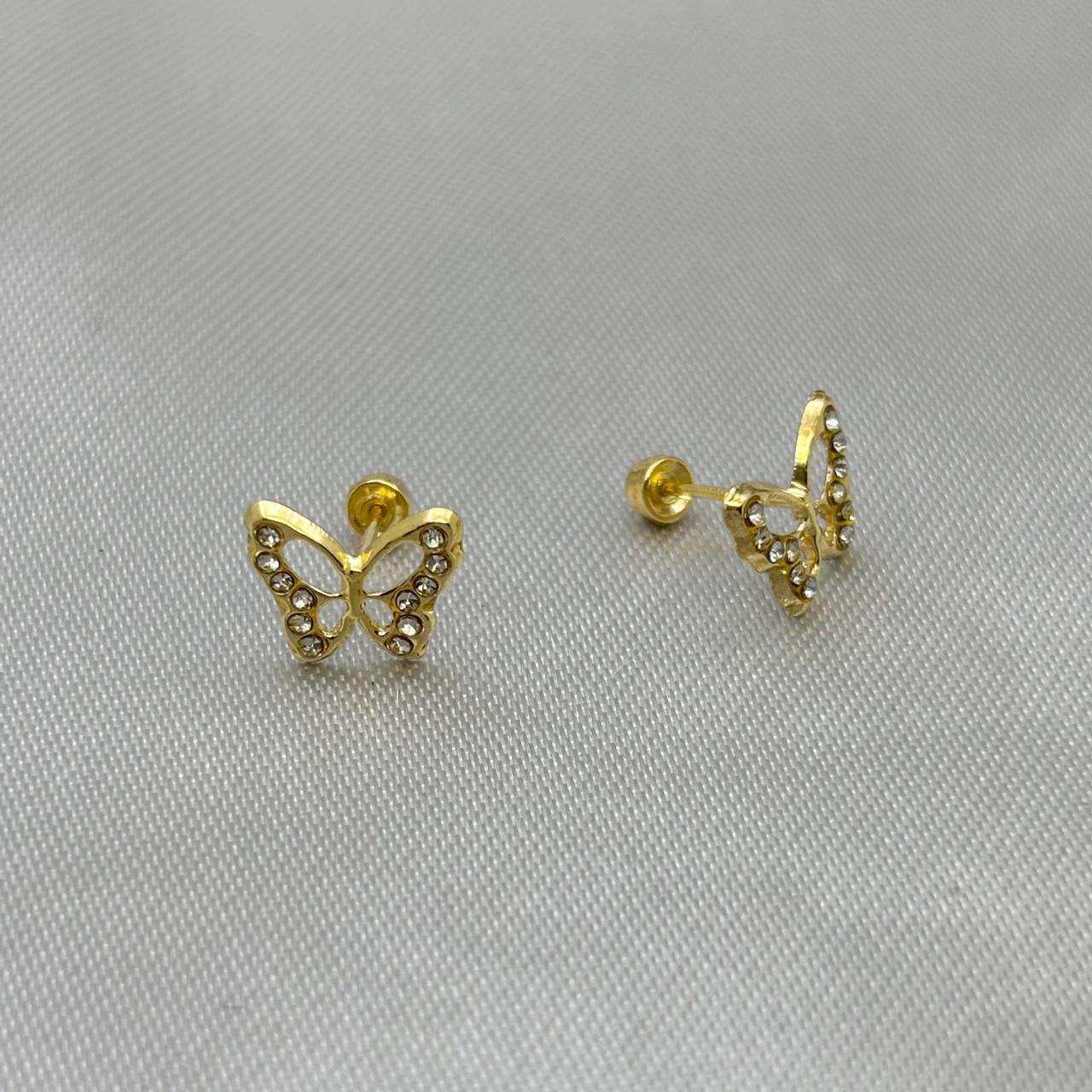 #B10244 - Broquel Mariposa Monarca Piedra Zirconia Oro 10K