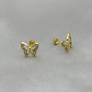 #B10244 - Broquel Mariposa Monarca Piedra Zirconia Oro 10K